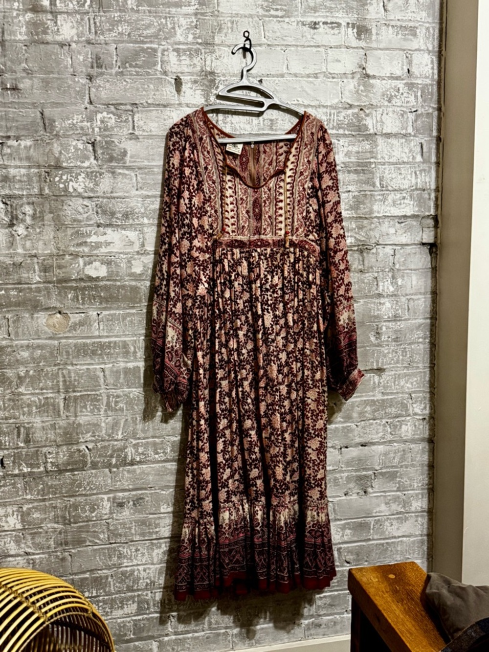 Boho Long-Sleeve Floral Maxi Dress in Mauve Pink